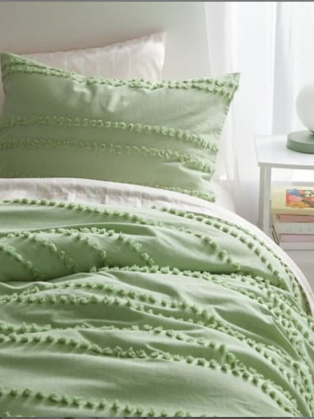 Dormify Billie Pom Pom Stripe Comforter and Sham Set - Sage Green; Full/Queen